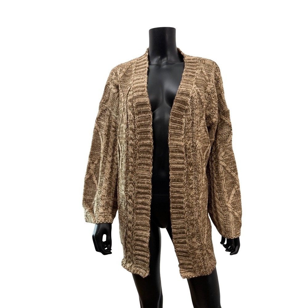 NEW POL Cable Knit Cardigan Oversized Chunky Marled Brown Open Front Sweater - Picture 3 of 9